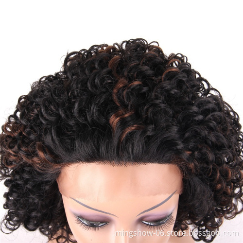 Kinky Curly Synthetic Wig For Black Women Short Wigs High Temperature Fiber black wigs Mixed Brown
